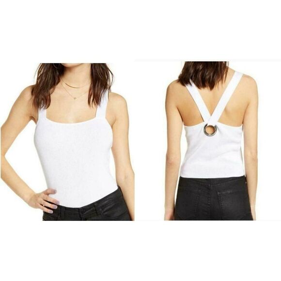Leith Tops - LEITH Grommet Detail White Halter Sweater Tank 1X